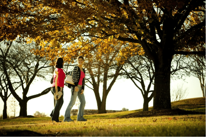 Sherman students enjoy a walk in between classes.