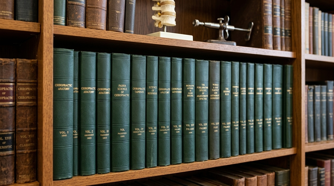 Green Books on a bookshelf