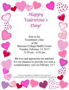 Free Visit on Valentine's Day at Sherman College Health Center