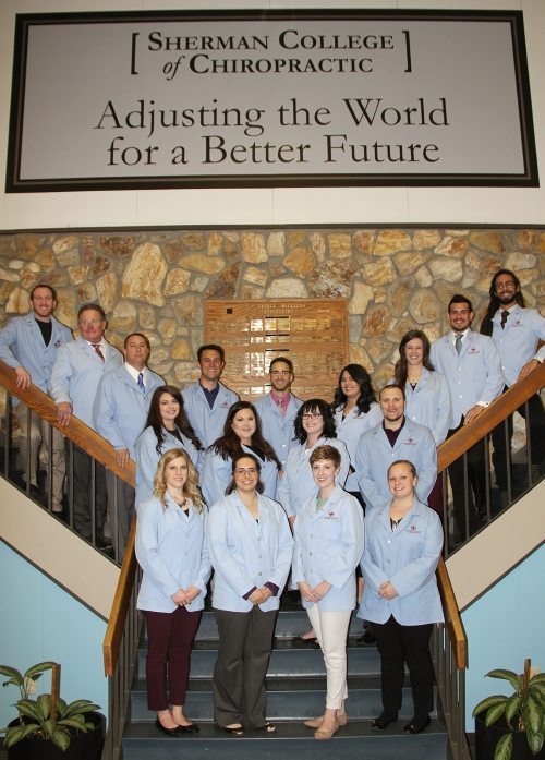 Interns on stairs