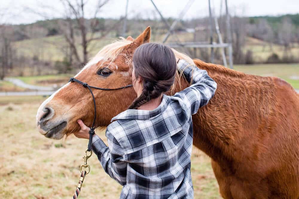 Photo of Dr. Shannon Ruff and a tan horse