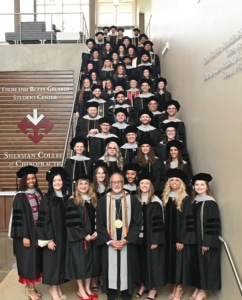 Shown are the two graduating classes of Sherman College of Chiropractic – June and September 2025 – with the Sherman President, Dr. Jack. Bourla.