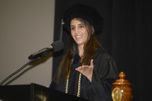 Sherman student Nofar Gabay Nugent spoke to fellow students at Sherman's graduation on 6-14-25.