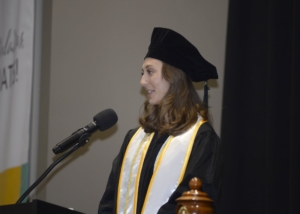 Sherman student Riley Block spoke to fellow students at Sherman's graduation on 6-14-25.