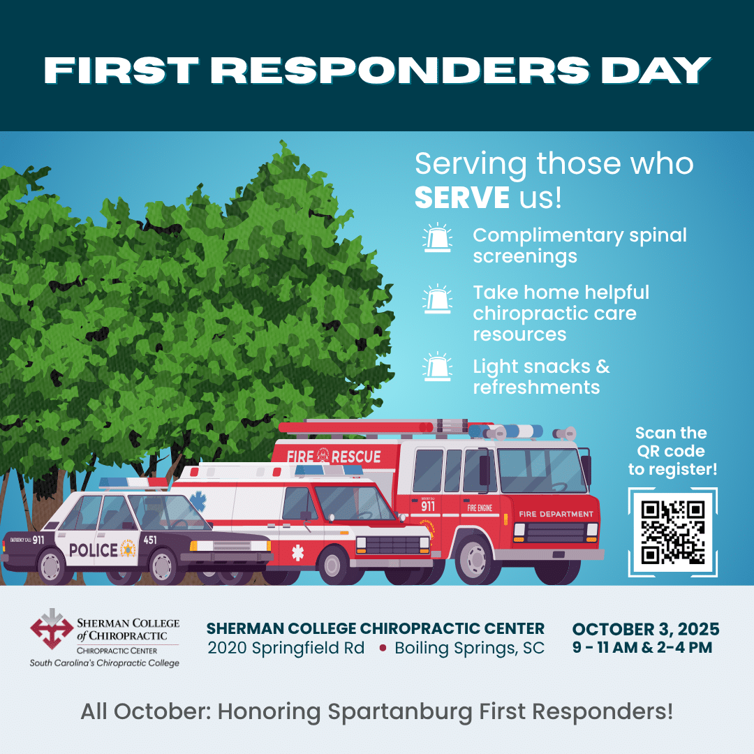 Sherman College of Chiropractic celebrates First Responders Day, October 3, 2025, honoring firefighters, police, EMTs, and healthcare heroes.