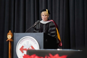 Dr. Claudia Seay speaking at Fall 2025 graduation